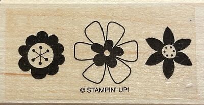 NEW/Retired - Stampin' Up Wood Mounted Rubber Stamp - Flower Bloom Trio