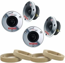 2-Pair Titanium horn Bullet Tweeters 175W 4-8 Ohm w/ Custom MDF Tweeter Adapters