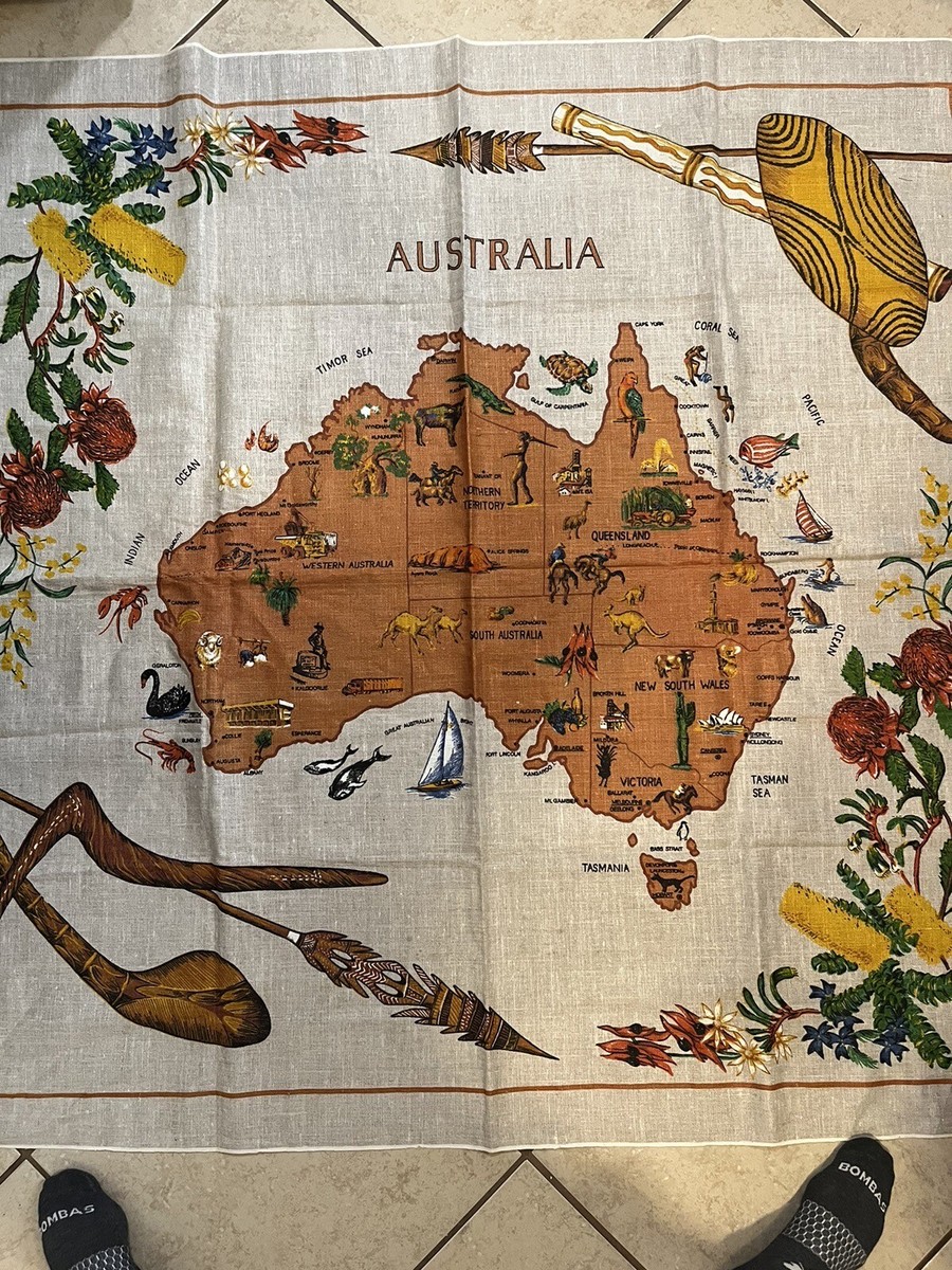 Vintage Australia Map Tablecloth Tapestry Wall Hanging Souvenir
