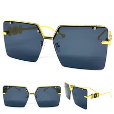 Classy Elegant Oversized Retro Style SUNGLASSES Large Gold Metal Frame Dark Lens