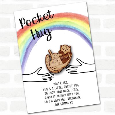 Katze Kuscheln Liebe Herz Regenbogen personalisiert Geschenk Taschenumarmung
