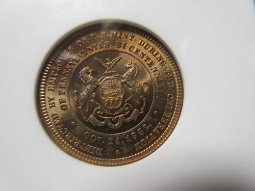 1882 J-CM-42 Pennsylvania Bicentennial US Mint Bronze Medal NGC MS 65 RB - Picture 7 of 8