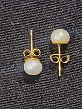 5mm White Pearl Stud Earrings in Solid 14k Yellow Gold
