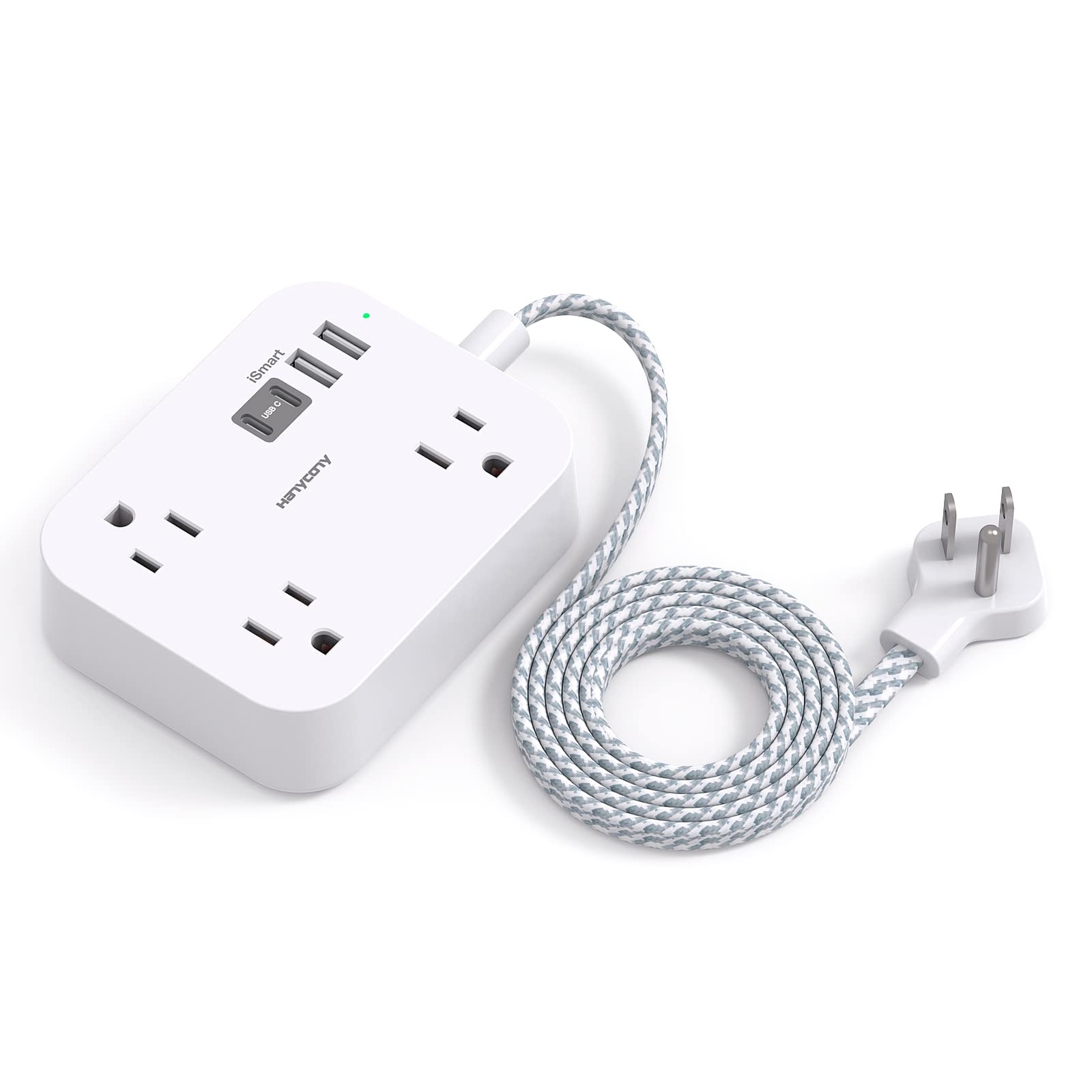 Plug Extension Cord with 3 Outlets Power Strip 4 USB Ports(2Usb C) 5 Ft Thin F-image