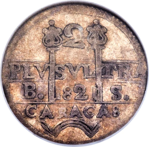 1821 BS Venezuela 2 Reales NGC XF 40 Caracas C-6.2 Rarely Offered in XF