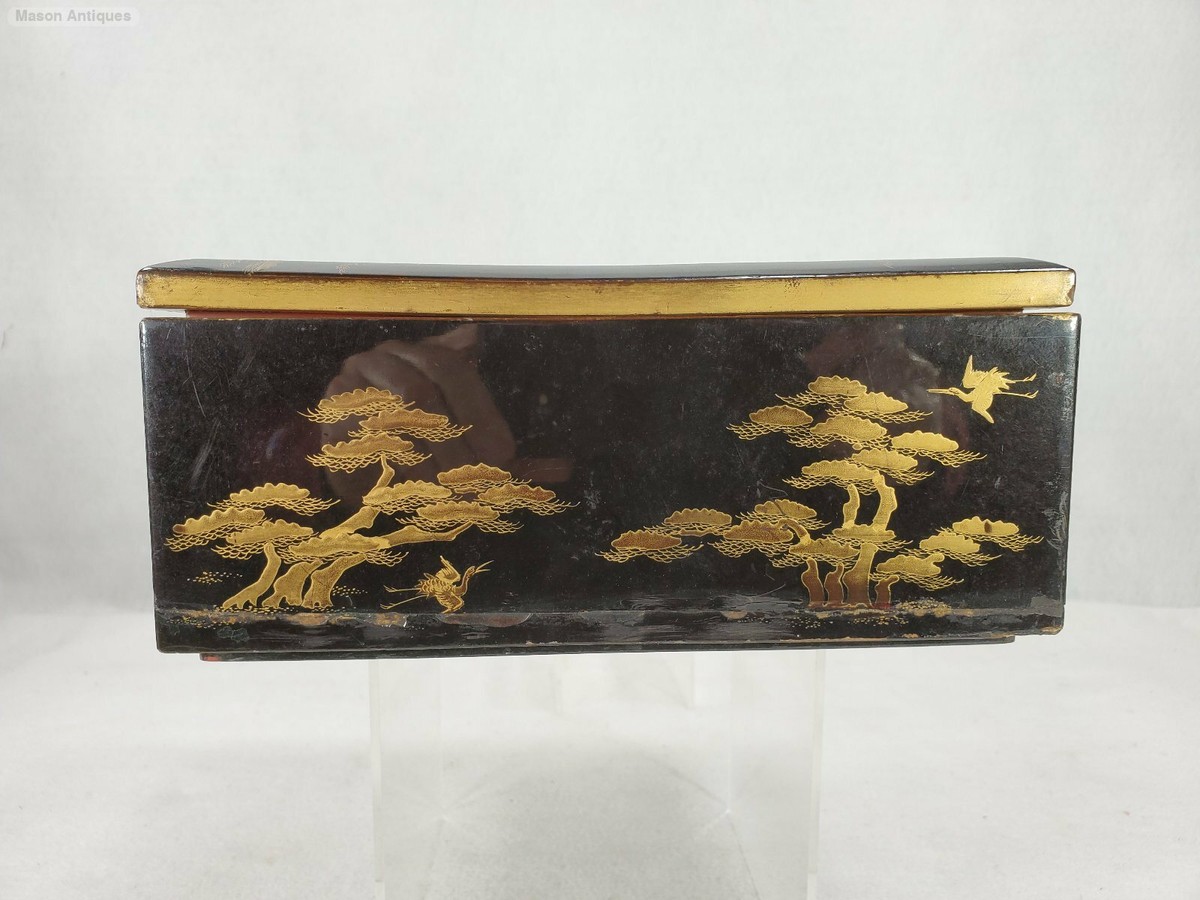 ガラスコンポート 金赤 明治アンティーク 手作り 置物 コレクター放出 蔵出し Vintage Antique Meiji Japanese Lacquer Box Hand Painted Gold