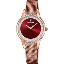 Festina Mademoiselle F204961 Womens Rose Gold Steel Strap Red Dial Watch 30.2 mm