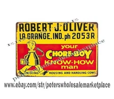 Chore Boy know-how man milking housing handling cows metal tin sign wall art