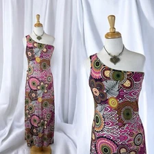 Colorful Flower Maxi Sun Dress Off Shoulder Boho Beach Summer Vacation Size L