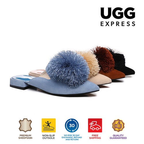 UGG Women Flats Suede Pom Pom Summer 