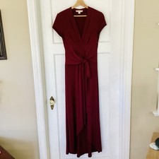 MICHAEL KORS Faux Wrap Asymmetrical Jersey Cap Sleeve Maxi Dress Sz 4 Burgundy