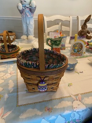 Longaberger Easter Basket With Liner & Protector Plus Decorative Egg Tie On 1996