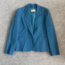 Vintage Pendleton Teal Wool Blazer Jacket Womens M Lined One Button USA Career
