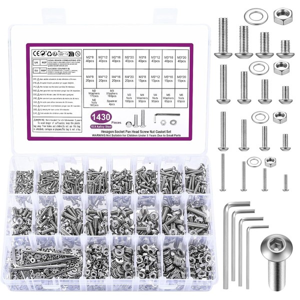 Schrauben Set 1430 Stk M2 M3 M4 M5 Mit Unterlegscheiben Und Muttern-image