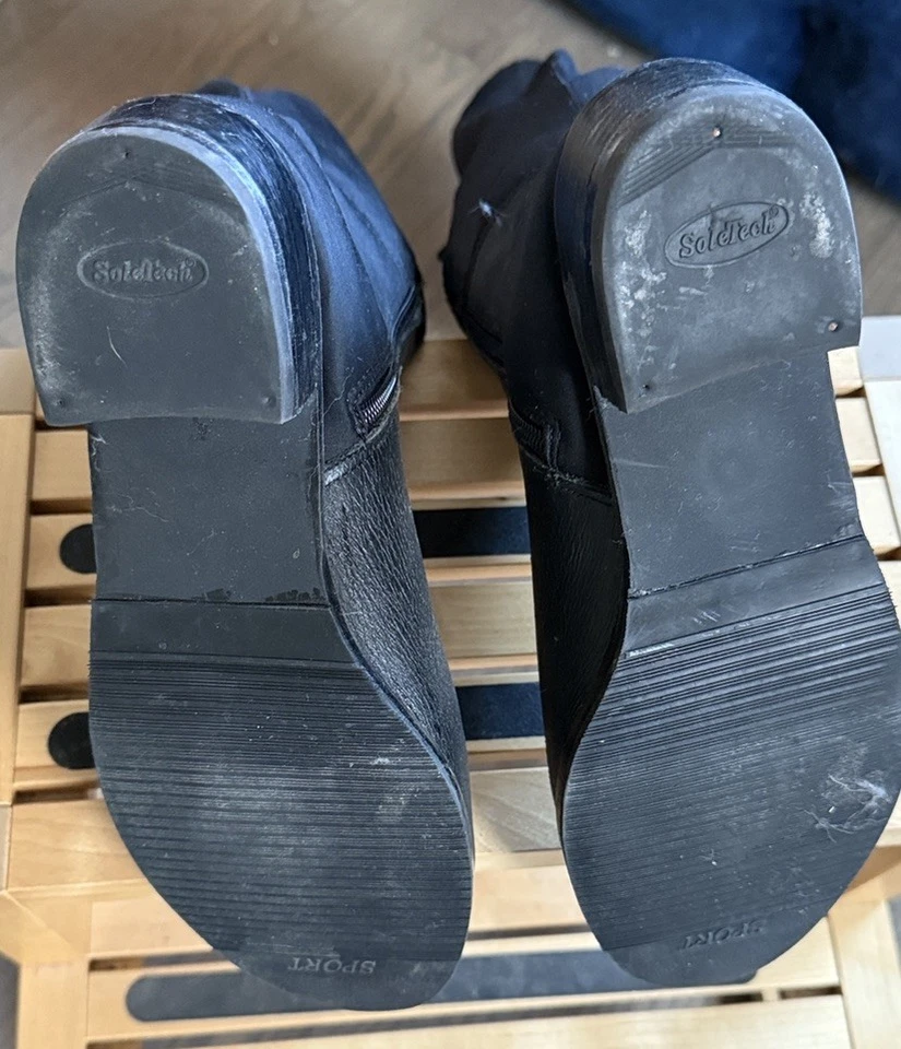 Botas RSVP de couro preto panturrilha larga e joelho elástico, tamanho 9 - Imagem 2 de 4