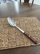 Vtg Robinson Knife Co Slotted Spoon Stainless w Wood Handle USA Serving Cooking