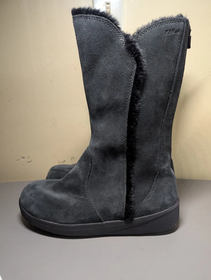 L.L. Botas de invierno Bean para mujer talla 8M tacón bajo media pantorrilla, cremallera trasera, gamuza verde azulado Foto 3 de 4