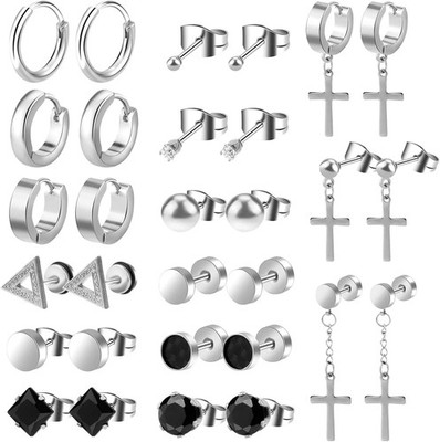 ONESING 30 Pcs Earrings for Men Black Stud Earrings Mens Earrings Stainless Stee