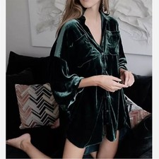 Free People Lux Velvet Shirt Dress Emerald Green Size M