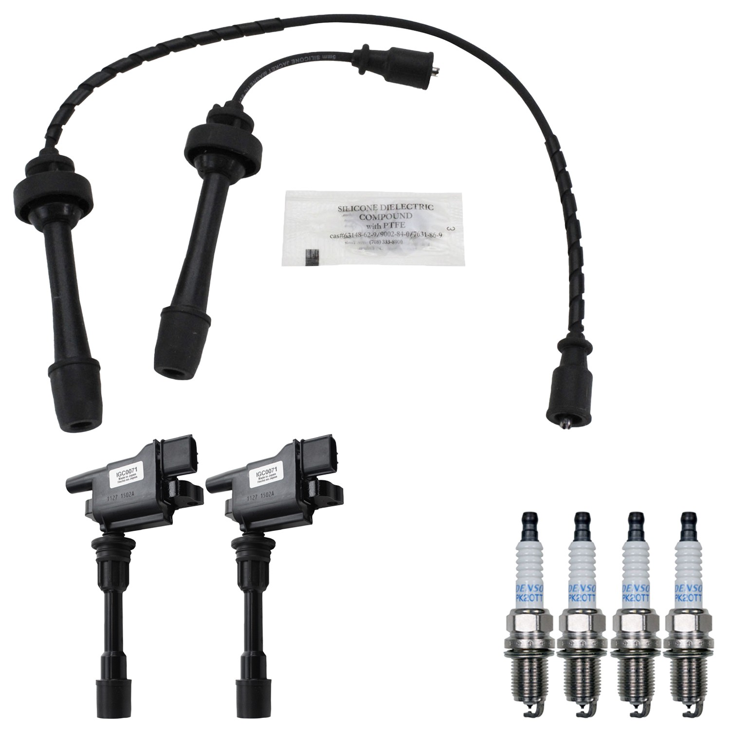 Hitachi 2 IgnitionCoils Denso 4 Platinum TT SparkPlugs  WireSet Kit for Protege