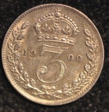 Threepence 1900 Victoria Veiled Head EF (T23)