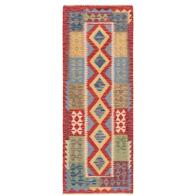 Kelim Afghan 200x78 cm Handgewebter Orientteppich kilim Wolle Carpet Rug Läufer
