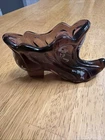 Fenton Purple Amethyst Cabbage Rose Glass Shoe/Boot  Hand Painted Signed