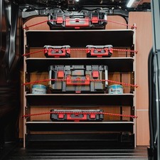 VW Transporter T7 Milwaukee PackOut Black Hexaboard Adjustable Front Racking