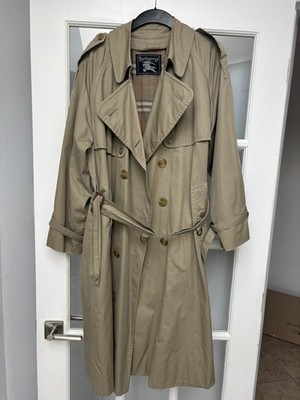 Vintage Burberrys Trench Coat Double Breasted Beige Belted Mens Long Raincoat