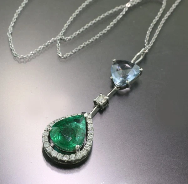 5,13 carat Smaragd Saphir Brillant Collier *LUXUS* 750 Gold Wertvoll Neu - Bild 4 von 4