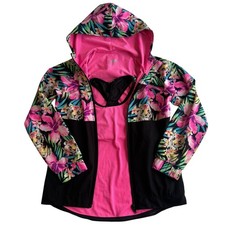 Girls Floral Pink and Black Hooded Jacket And Tank Set Size 7-8 Tiger tropical