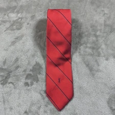 Vintage Yves Saint Laurent Tie Mens 55x3Red Striped YSL Logo Neckwear Luxury