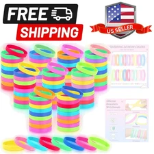50 Pcs Glow in the Dark Rubber Bracelets Neon Silicone Bracelets Bulk Luminou...