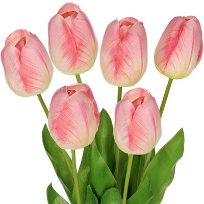 6PCS 23'' Tulip Flowers Artificial Pink Tulips Long Stem Faux Flower, Silk Flo...