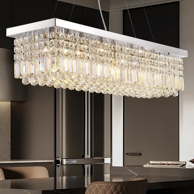 Modern Crystal Chandeliers for Dining Room Light Fixture, 8-Light Rectangle C...