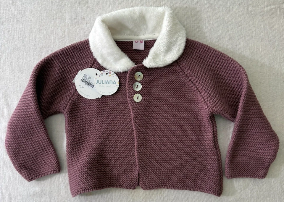 Juliana Baby Strickjacke 12M Kunstfellkragen Strick Knopf Pullover Spanien
