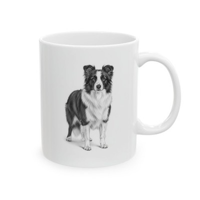 Border Collie Dog Pencil Sketch Coffee Mug   11oz Ceramic Dog Lover Gift
