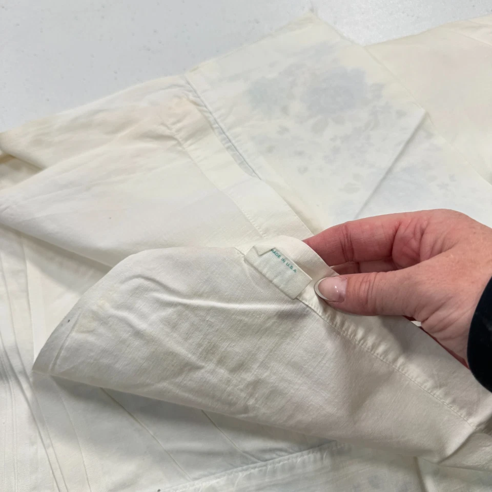 vintage fieldcrest double flat sheet blue floral edge cotton mcm retro - Image 3 of 4