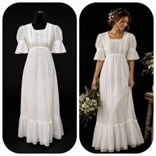 Vintage 70s R.A.R. Designer Fashions White Lace Prairie Farmhouse Maxi Dress