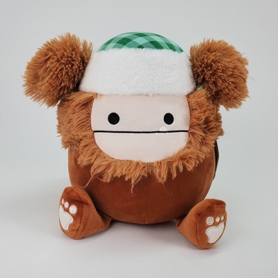 Squishmallows Benny Bigfoot 10 inch Holiday Green Gingham Trapper Hat Plush NWT
