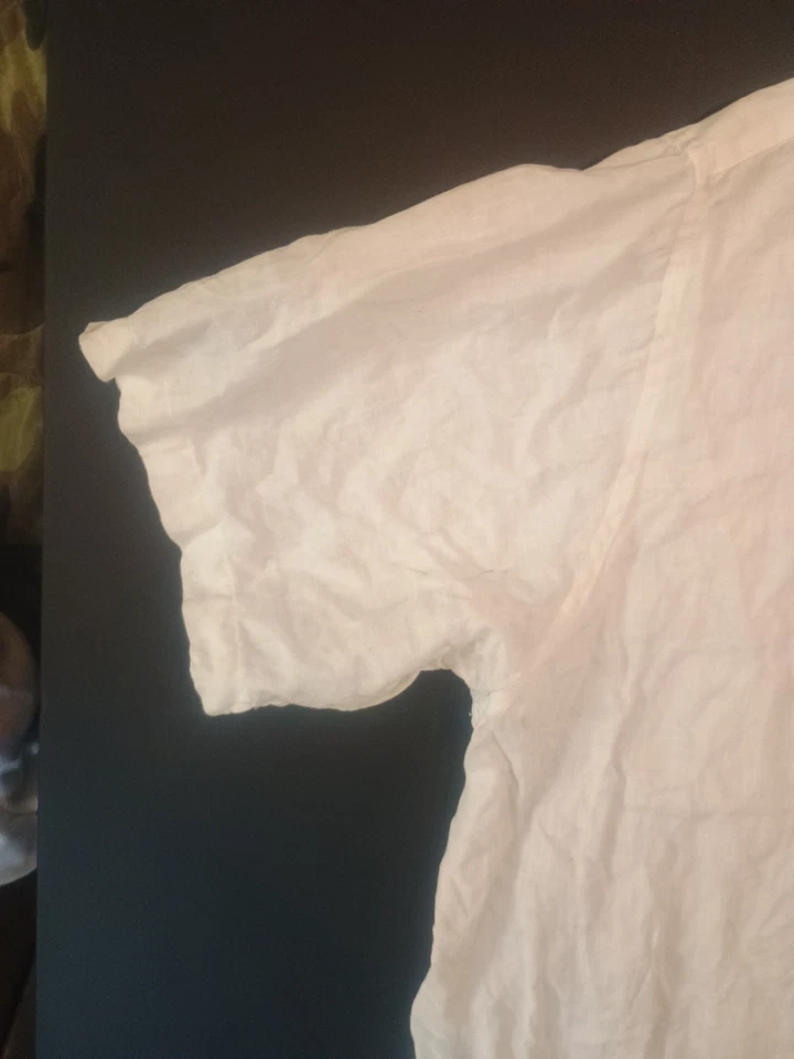 Linea Uomo White 100% Linen Button Up Short Sleeve Shirt 4XLT - Image 4 of 4