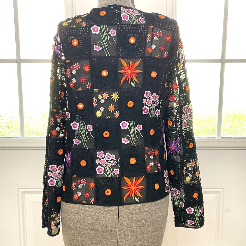 Cárdigan negro para mujer talla L flores boho abuela chic crochet transparente Y2K centro comercial Foto 2 de 4