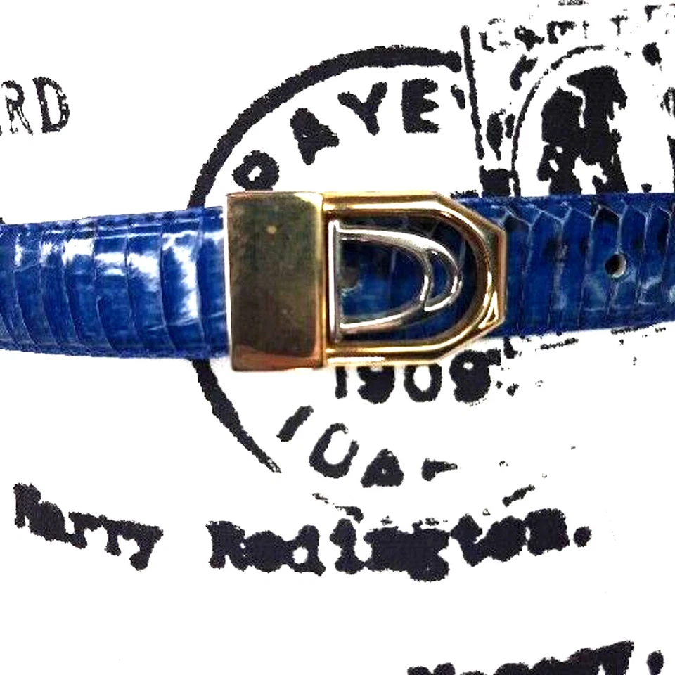 Cinturón de cuero genuino vintage años 90 Y2K piel de serpiente azul medio dinero antiguo preppy gótico Foto 4 de 4