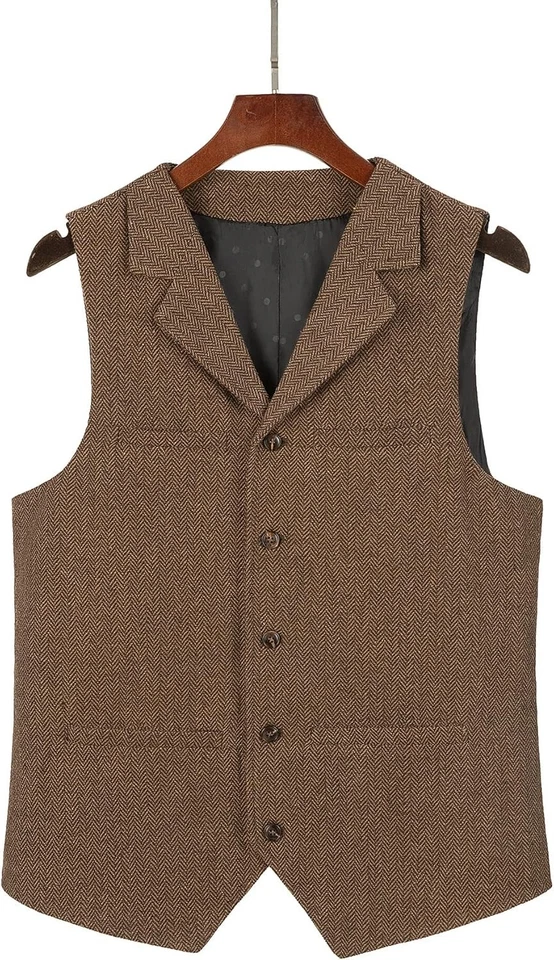 Chaleco de tweed espiga para hombre chaleco de lana vintage para padrinos de boda fiesta Foto 2 de 4