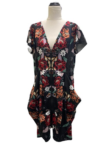 City Chic Floral Colourful puff sides zip-up Dress with pockets size XS - Picture 1 of 10