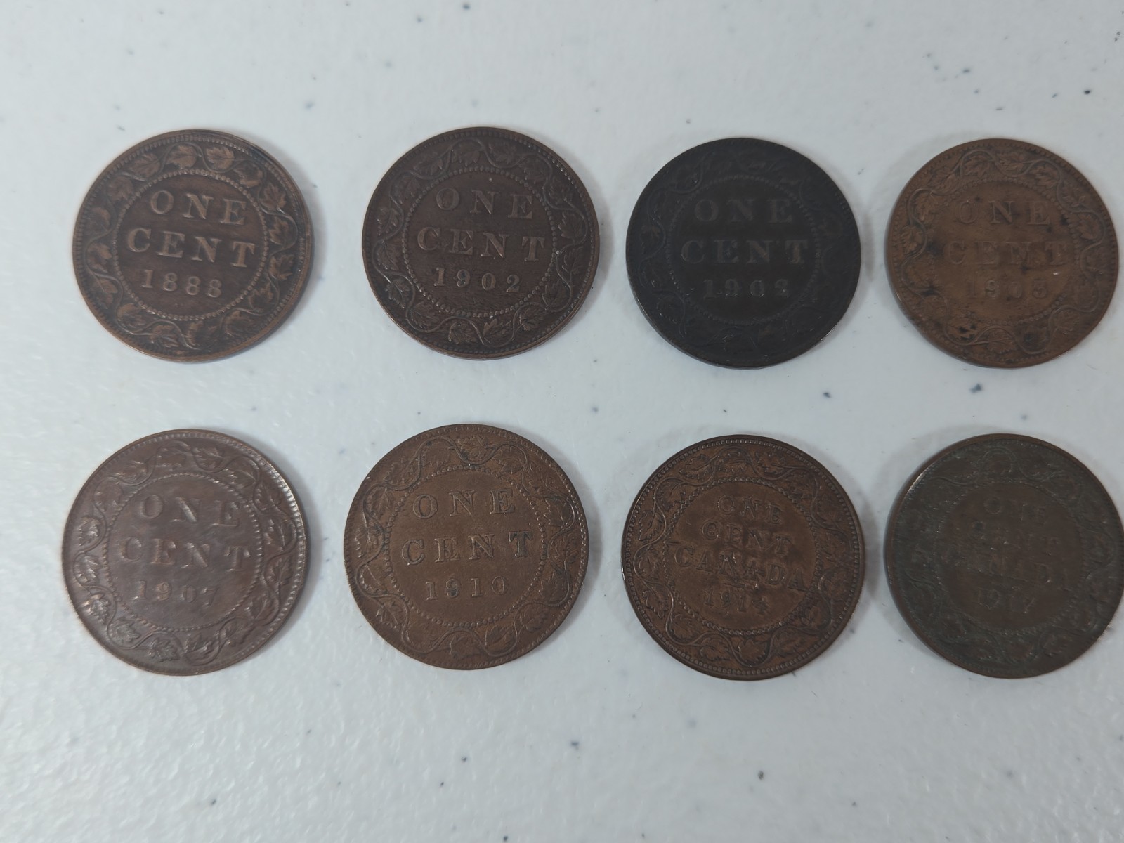 LOT OF 8 CANADA LARGE CENTS ONE CENT PENNIES COINS 1888-1917 1 Lower Grade Read