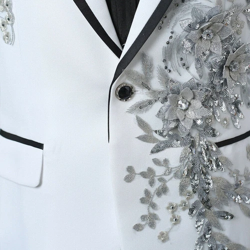 Herren 3D Kristall Strass Blazer Jacke Hochzeit Stickerei Kleid Anzug Mäntel - Bild 8 von 44