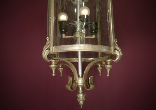 LANTERN ANTIQUE VINTAGE HANGING CHANDELIER NICKEL SILVER BRASS LAMP FOYER Ø15" - Picture 4 of 9
