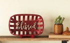 Blessed Sentiment Tobacco Basket and Stand Red Farmhouse Country Decor FREE SHIP