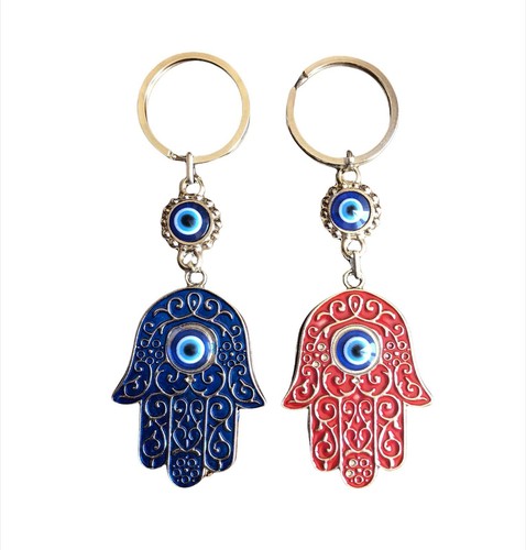 Handgefertigte 2er Pack Evil Eye Schlüsselanhänger Hamsa/Fatima-Eule für viel Glück - Bild 4 von 7